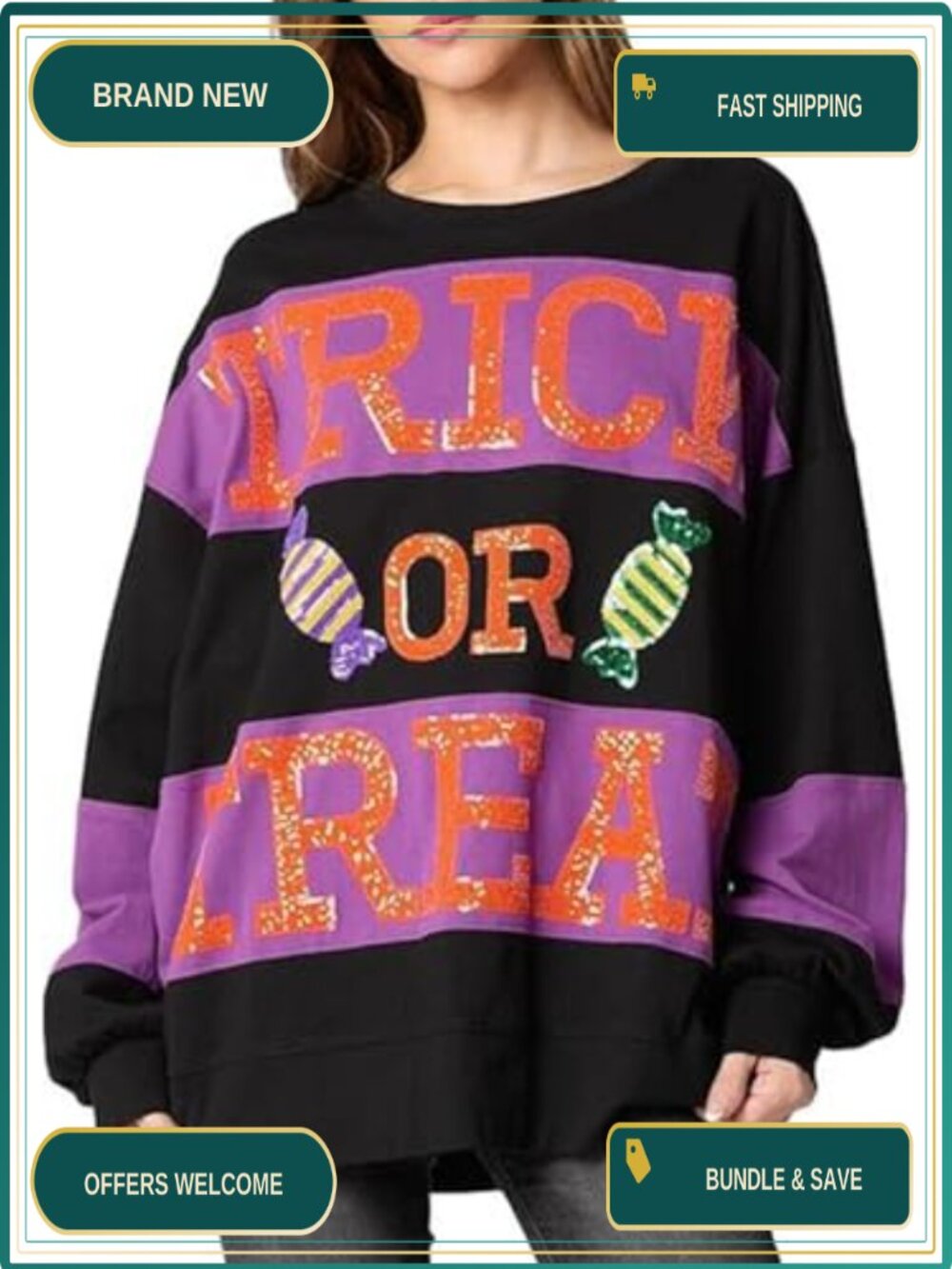 Sequin Color Block Crewneck Sweatshirt Drop Shoulder Glitter Pullover